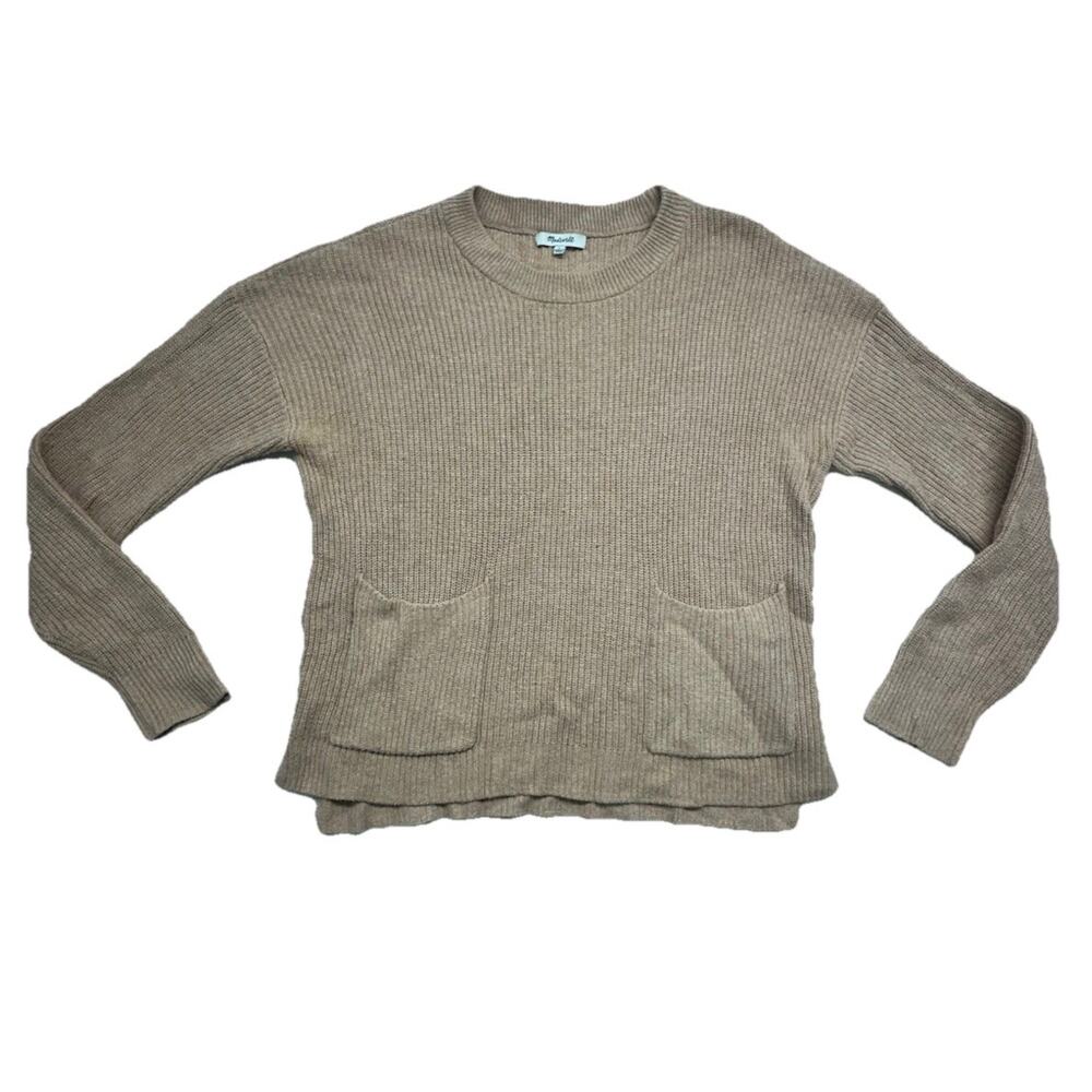 Madewell Sweater Women Medium Tan Cable Knit Long Sleeve Pullover Pockets Ladies